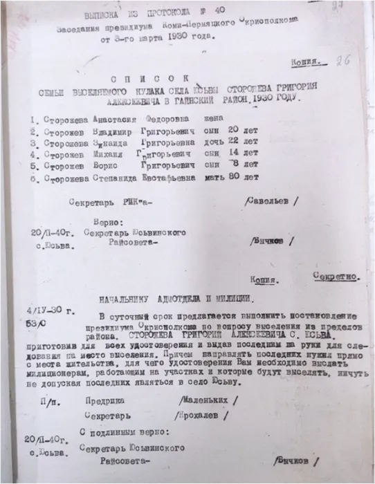 Выписка из протокола №40 от 03.03.1930г.